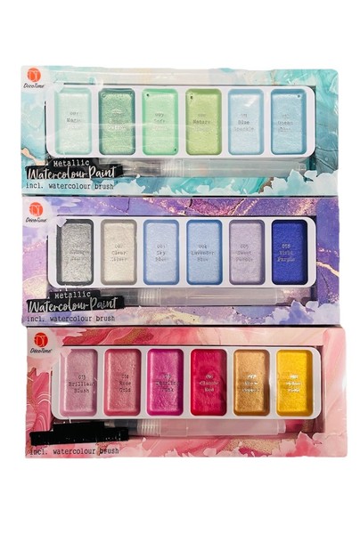 18Er Metallic Wasserfarben Set Kalligrafie Lettering 3 X Aquarell Pinsel Malen-image