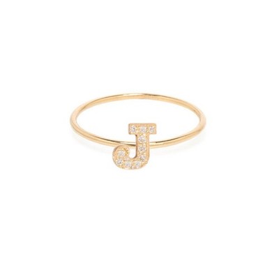 Zoe Chicco Pave Diamond Initial Letter J Ring 14K Yellow Gold NEW