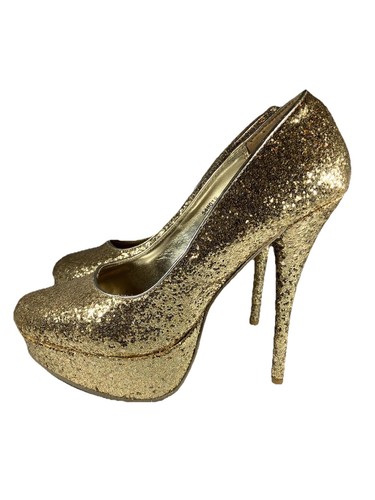 Y2k McBling Gyaru Gold Glitter Charlotte Russe Size 8 Ultra High Heels Dancer