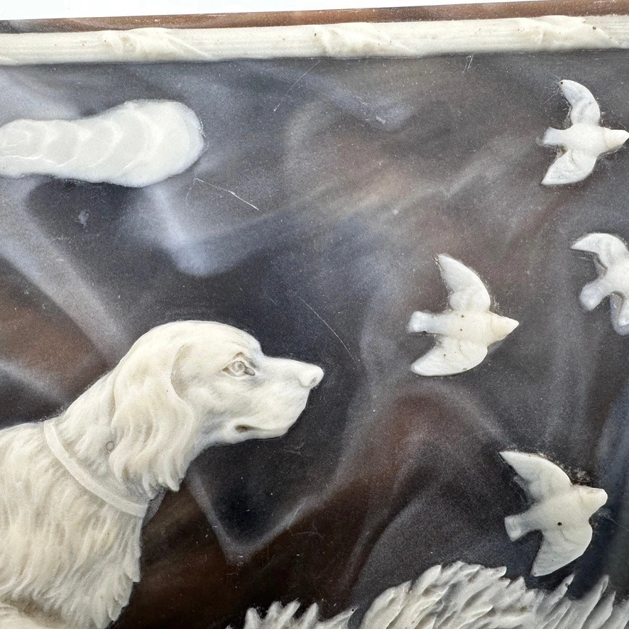 Vintage Incolay Stone Jewelry Box Hunting Dog Scene Pointer  - Image 4 of 4