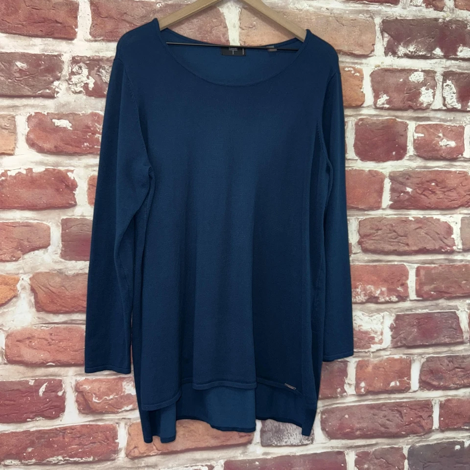 Suéter feminino T Tahari 1X azul-petróleo elástico alto baixo casual malha leve - Imagem 2 de 4