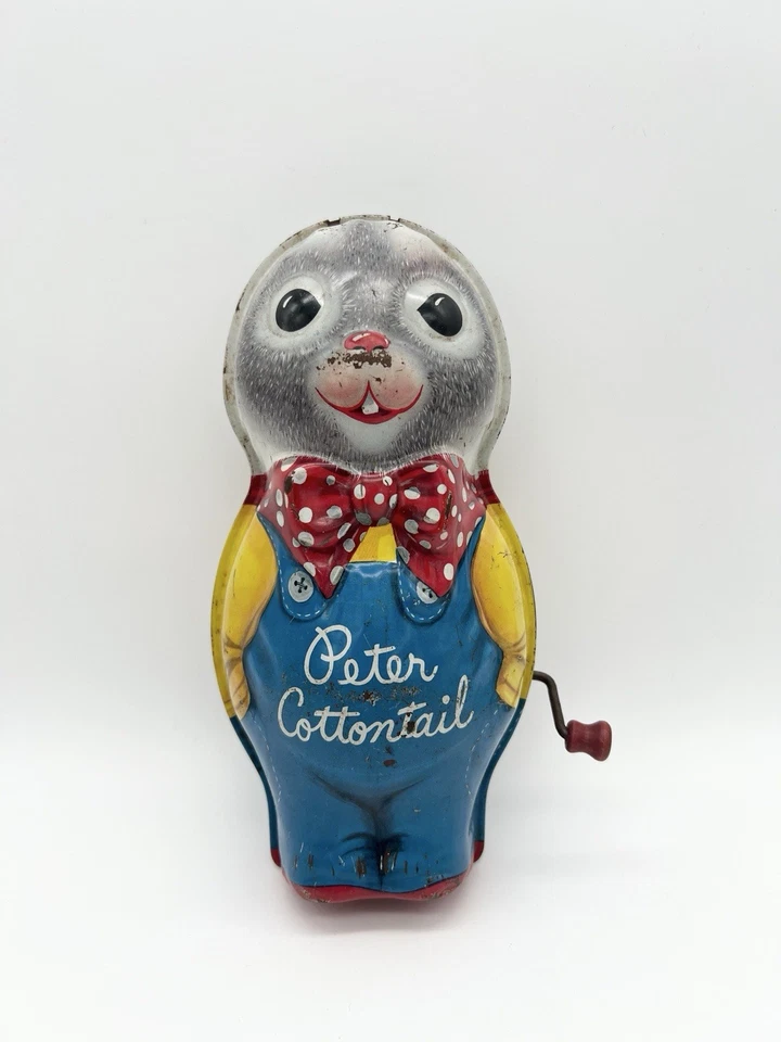 Juguete de cuerda de hojalata vintage años 50 Mattel Peter Cottontail exhibición de conejito de Pascua Foto 2 de 4