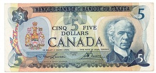 1979 CANADA 5 DOLLARS NOTE p92a VF