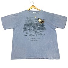 VTG Jackson Hole T-Shirt Mens XL Blue Acid Wash Short Sleeve Distressed USA MADE