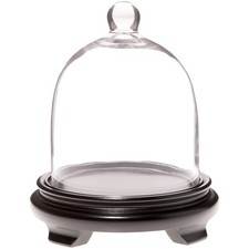 Plymor 6" x 7" Bell Jar Glass Display Dome Cloche, Black Wood Veneer Footed Base