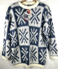 NWT Vtg Cape Cod Blue White Snowflake Fair Isle Oversize Sweater Womens M