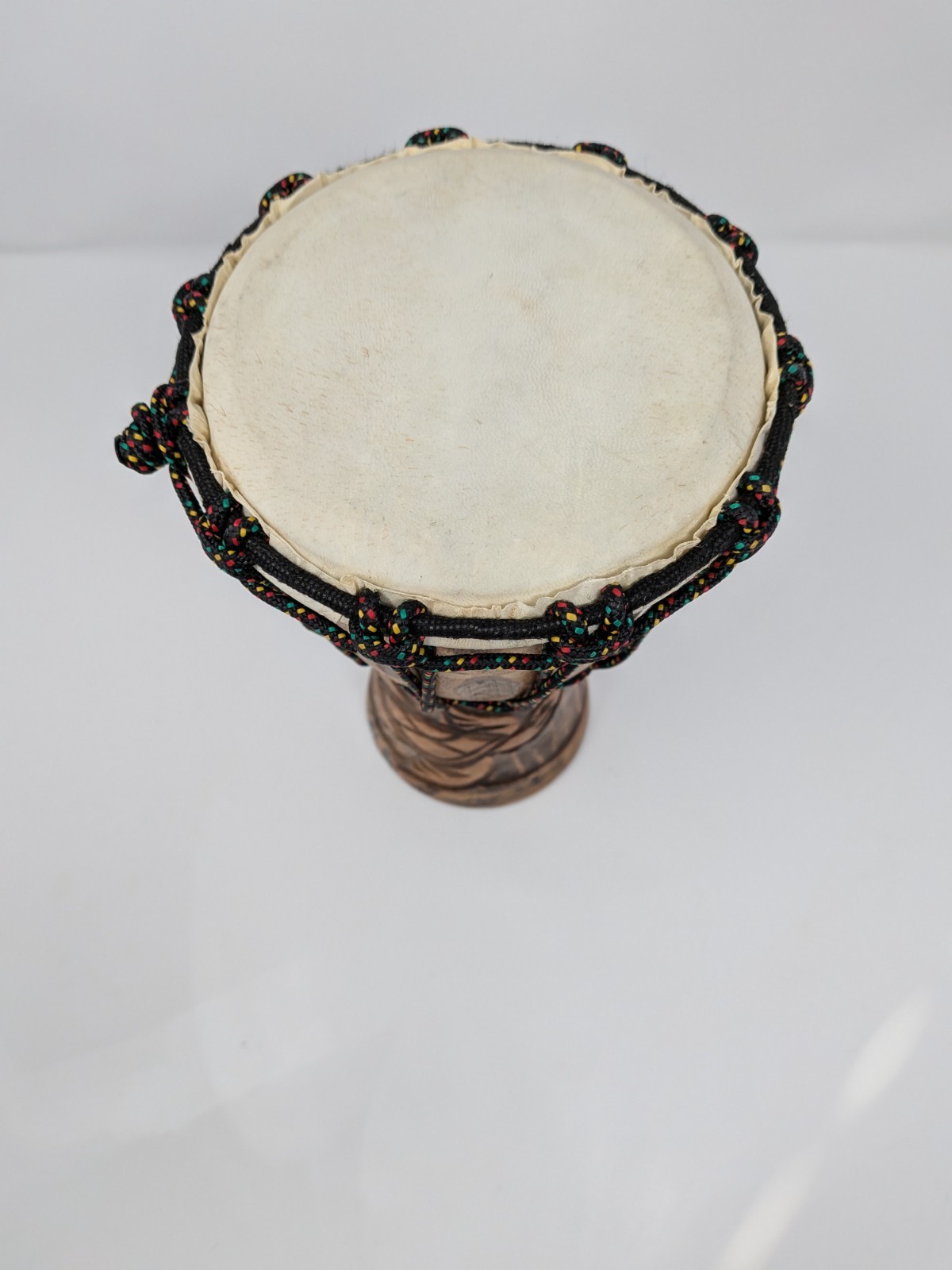 Hand Carved African Djembe Drum 6" Diameter Wood Rope Tuned Tribal Design Turtle