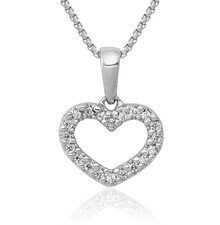 10K Solid White Gold Diamond Heart Necklace