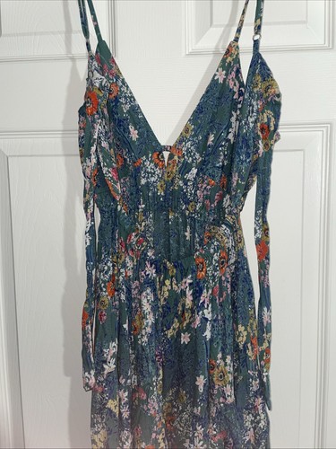 Angie Women's Green Floral Maxi Long Tiered Sleeveless Dress - Size Large - Picture 4 of 5