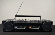 VTG 1980 s Sanyo MW800 AM/FM Dual Cassette Recorder Boombox Electric/Battery