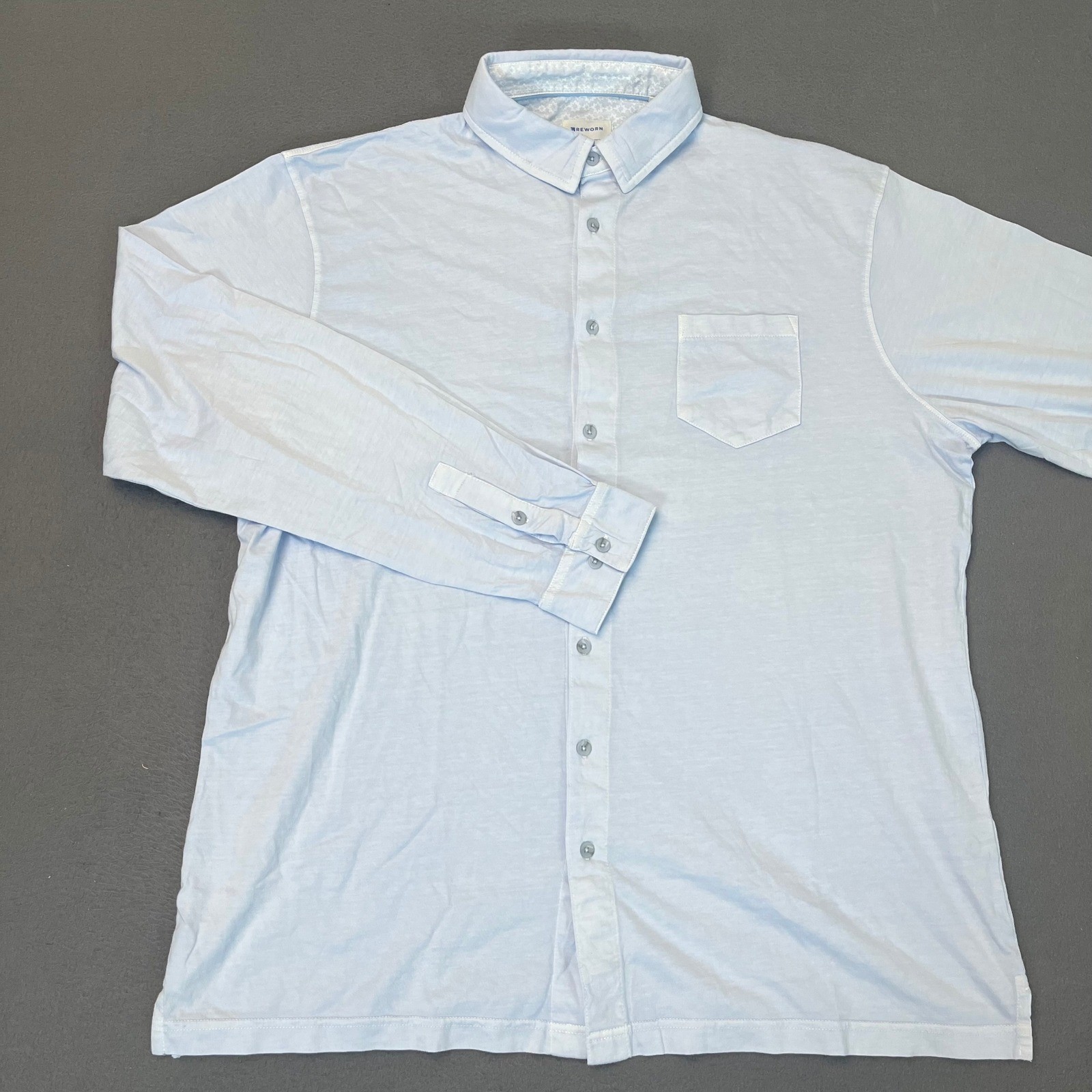 Reworn Mens 2XL Light Blue Cotton Jersey Long Sleeve Button Down Shirt Pocket