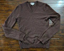 ISAAC MIZRAHI 100% Cashmere Sweater S Dark Brown Chocolate V-Neck Luxury 