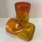 Vintage 2 Blenko Crackle Glass Dimple Low Ball Tumblers Amberina Tangerine