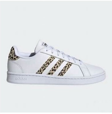 Adidas Grand Court White/Leopard Tennis Shoes Women's