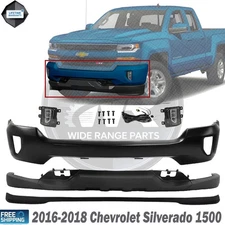 Front Bumper Primed & Fog Lights Kit For 2016-2018 Chevrolet Silverado 1500