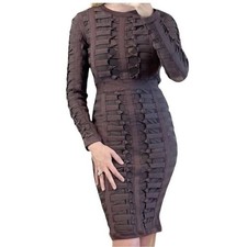 House Of CB Lola Woven Pattern Bodycon Dress Charcoal Brown Small NWT