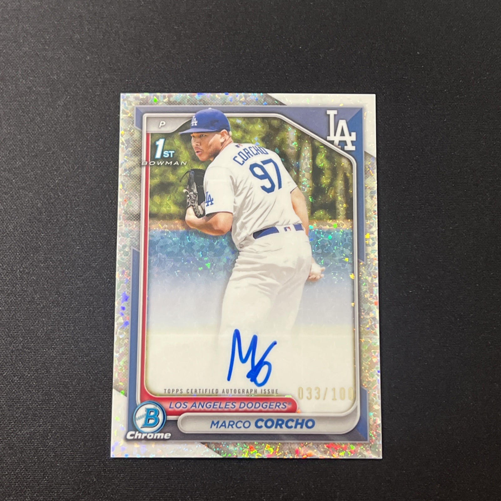2024 Bowman Chrome Marco Corcho Auto Mini Diamond Refractor 1st Bowman /100