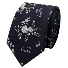 Floral Ties Skinny Tie for Men, Cotton Mens Neckties for Wedding, Casual, Black