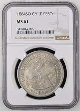 Moneda Peso Plata 1884 SO Chile NGC MS 61