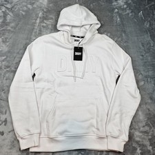 DKNY Hoodie Mens S White Pullover Drawstring Pockets Knit Raised Letters- NWT