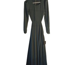 Lulu Dark Green Long Sleeve Dress Back Zipper Cutout Waist Xs  Formal  Gown