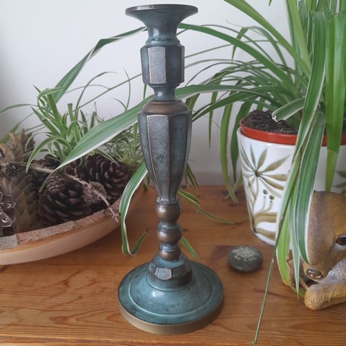 Brass Candlestick Verdigris Green Metal vintage 11" tall - Picture 6 of 10