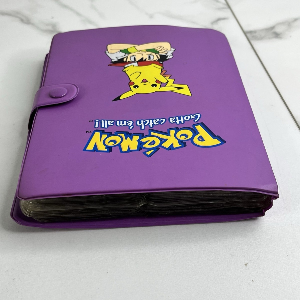 Vtg Pokemon Binder Purple Pikachu and Ash 33 Cards Base