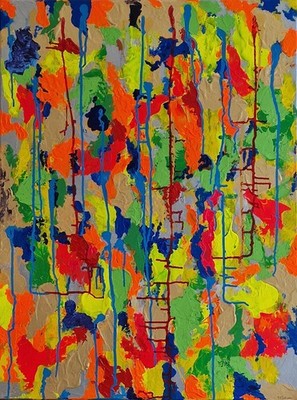 Harlekin in Neon Dreams, Original Acryl und Tusche Gemälde von Paula O'Sullivan