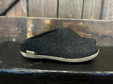 Glerups Slip On Black Wool Slipper With Leather Bottom - EU Size 36