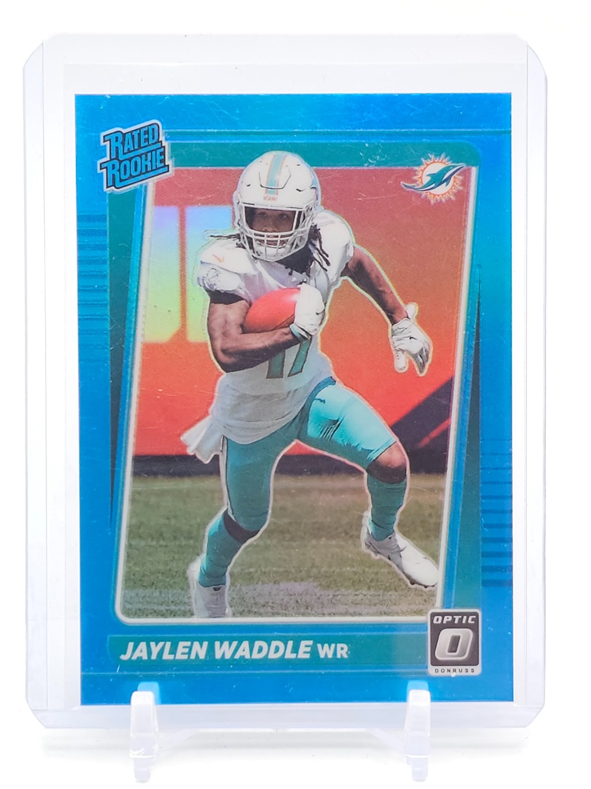 JAYLEN WADDLE 2021 DONRUSS OPTIC AQUA PRIZM ROOKIE /299 #208 DOLPHINS Q5194