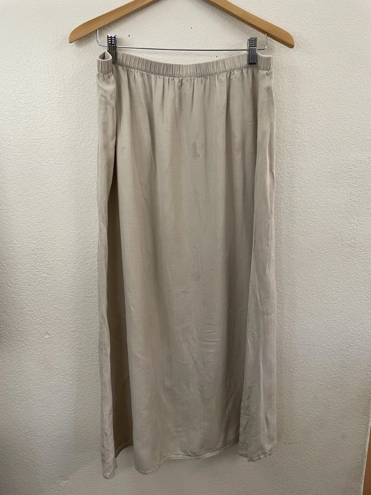 Eileen Fisher Cream silk linen maxi skirt Classic minimalist L 33x37