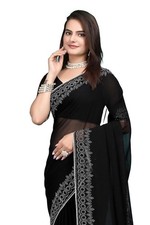 Women's Hot Fixing Georgette Saree with Unstitched Blouse Piece