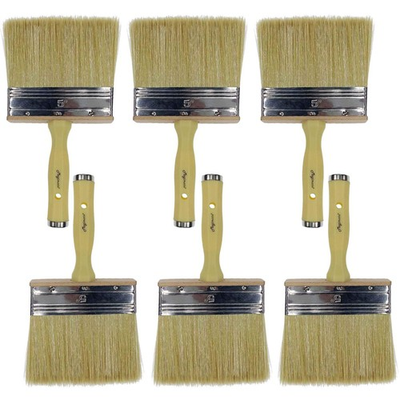 #ad 6 Piece Paint Brush 5 In Block Stain Fence Deck Threaded Handle Heavy Duty Beige $76.13