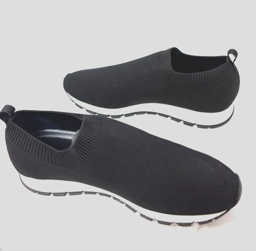 Prada  Black Knit Fabric Slip-on Sneakers White Sole Women 37 - Picture 2 of 6