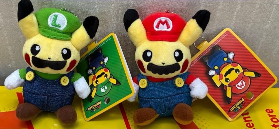 Pokémon Center KYOTO PIKACHU Mario Luigi Plush Keychain Limited