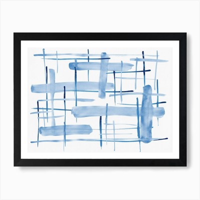 Abstrakte Linien blau und weiß 06 Ar gerahmtes Wandbild Poster Leinwanddruck Bild