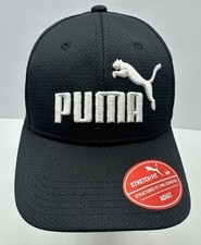 Puma Stretch Fit Black Hat Men s Size S/M NWT Structured Fit / Pre-Curved Bill