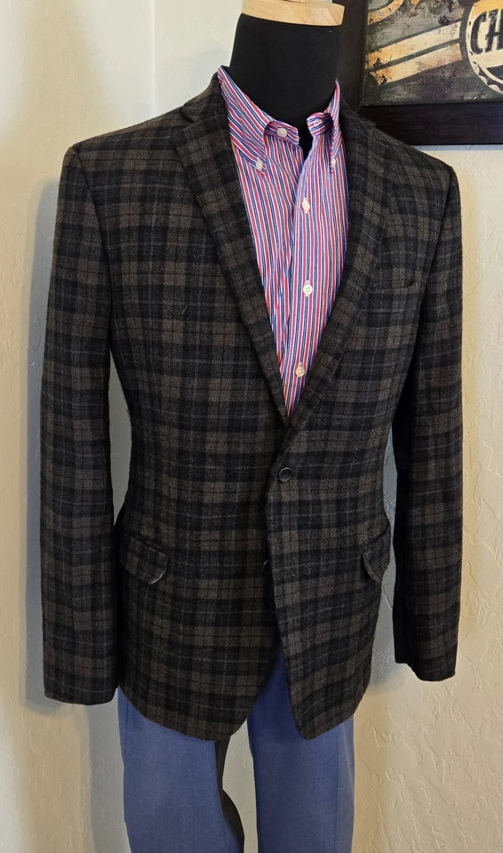 Blazer a Cuadros Stafford 44L Ajustado Marrón Cuadros Abrigo Deportivo Informal Chaqueta Ventana Foto 3 de 4