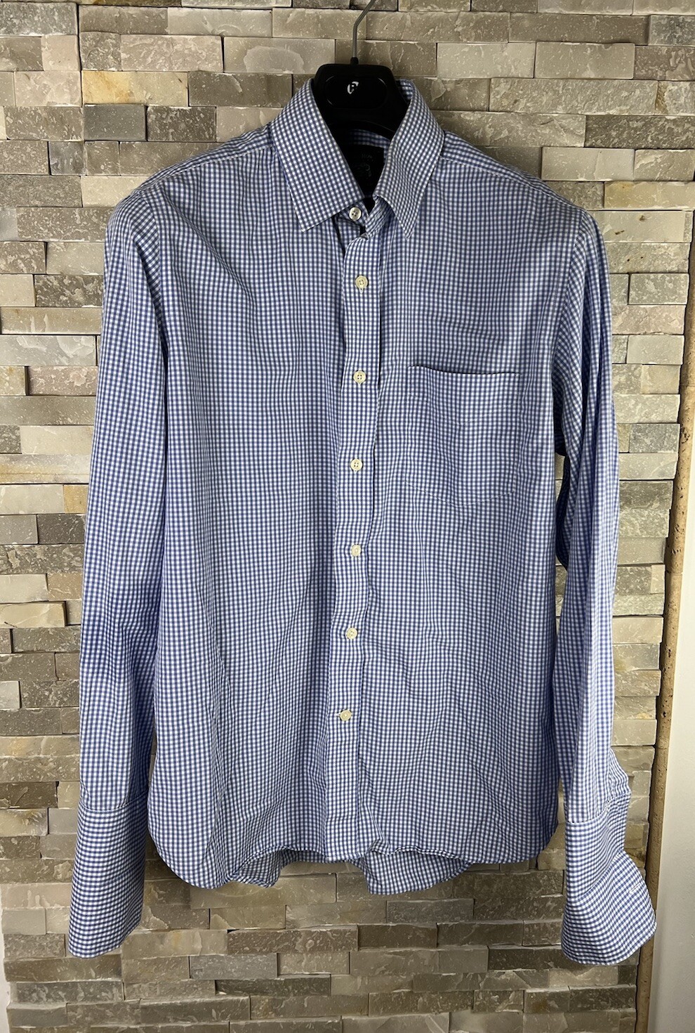 FILA Camicia Savile Row uomo taglia 16 colletto a quadri blu vestibilità classica gemelli