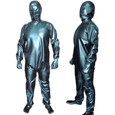 Black Latex Rubber Gummi loose full Catsuit bagger mask hood customized