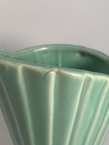 Vintage Art Deco Era Fan Pattern 7" Green Vase or Handled Pitcher - Picture 12 of 22