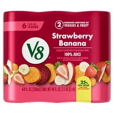 V8 Strawberry Banana 100% Fruit and Vegetable Juice, 8 fl oz Can 6 Pack