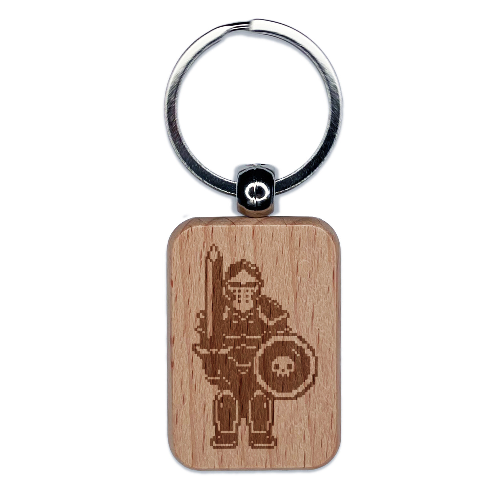 Pixel Knight Armor Warrior Fighter Dungeons Dragons Engraved Wood Keychain