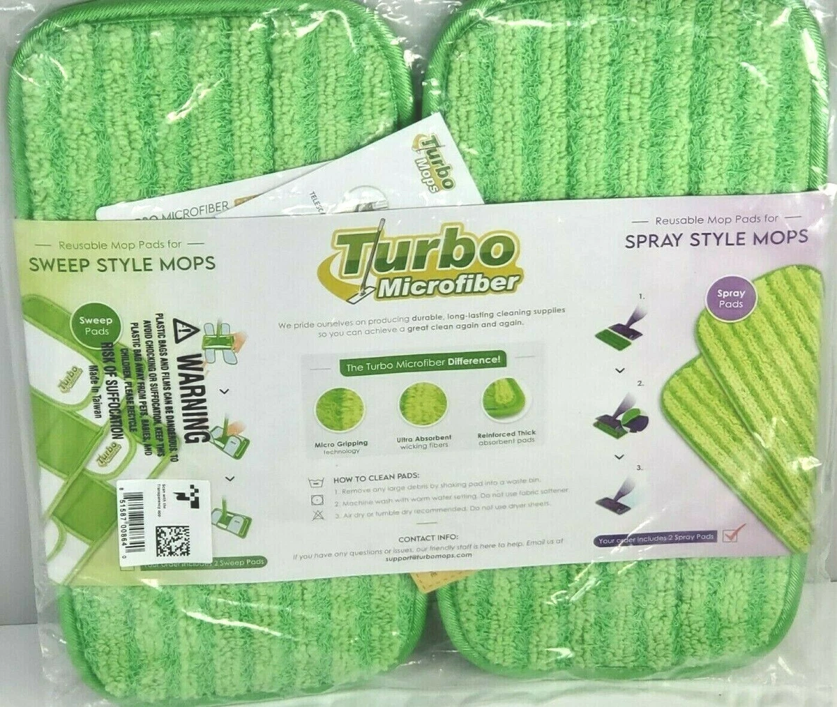 Twin Pack - Turbo Mops TURBO MICROFIBER Spray Mop Pads, Green | eBay