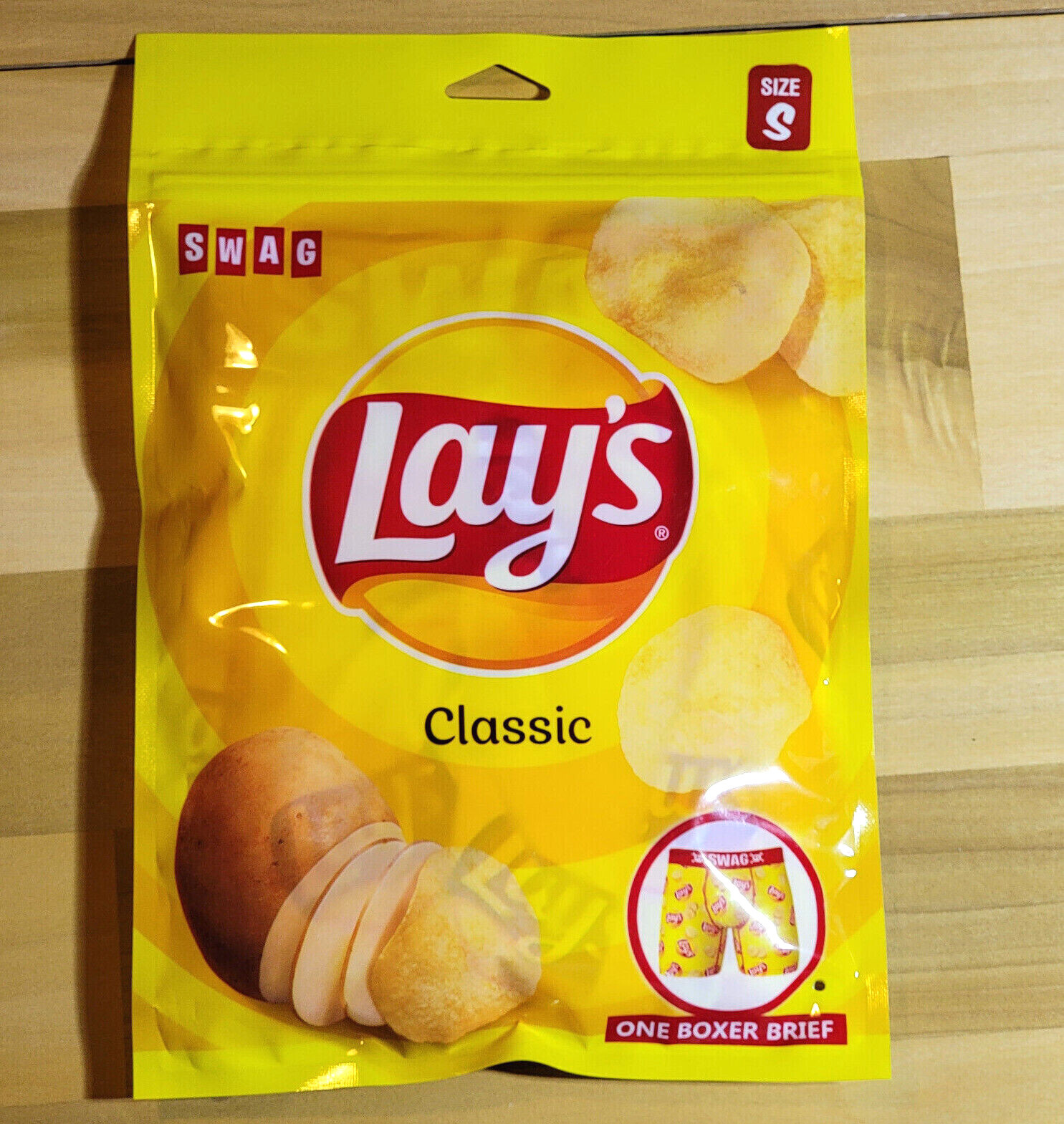 Calzoncillos boxer LAYS Potato Chips para hombre pequeños amarillos rojos SWAG ropa interior divertidos nuevos con etiquetas