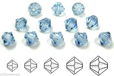 Czech Bicone Crystal Beads Light Sapphire blue Rondelle Diamond