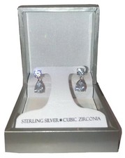 Pear Cut Clear Cubic Zirconia Drop Dangle Earrings Sterling Silver New  