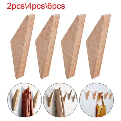 1/2/4/6Pcs Oak Wooden Wall Mounted Hook Peg Coat Hanger Pegs Rack Triangle Hooks