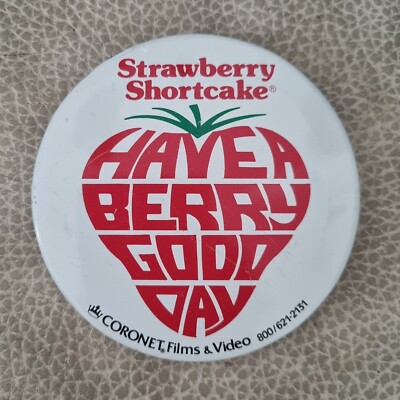 Vintage Strawberry Shortcake 1974 RARE Button Pin Badge Large 3'' Coronet Films
