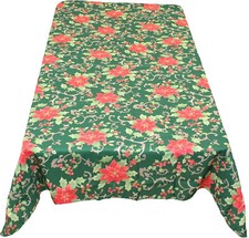 Poinsettia Cheer Christmas Fabric Tablecloth Water Resistant Holiday Rectangle